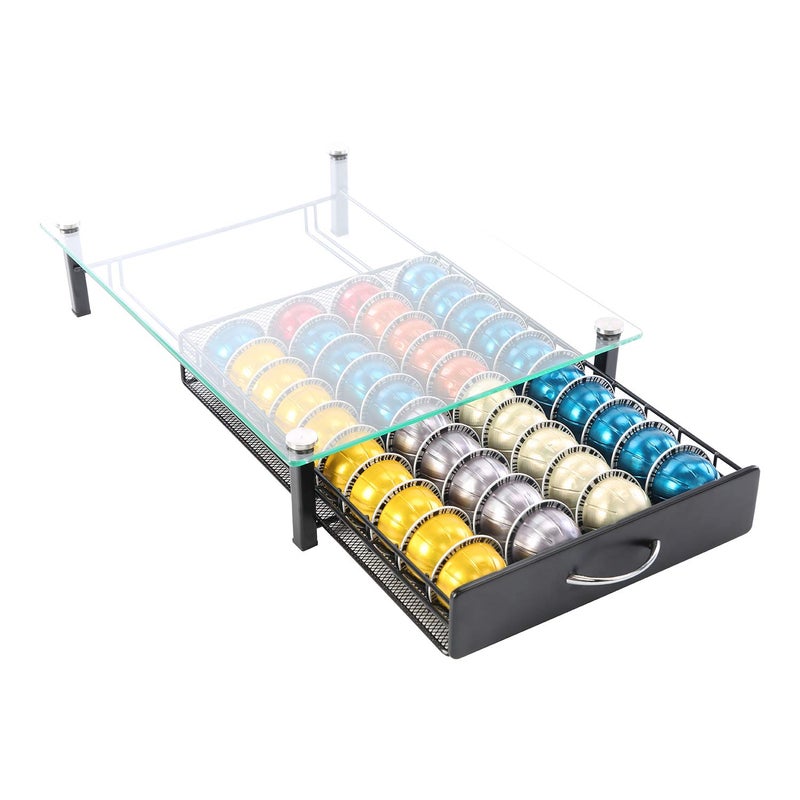 Flagship for Nespresso Pod Holder Drawer Coffee Pod Organizer for Nespresso Capsule Holder Crystal Tempered Glass Storage Tray (40 Vertuo Pods Capacity) - Image 3